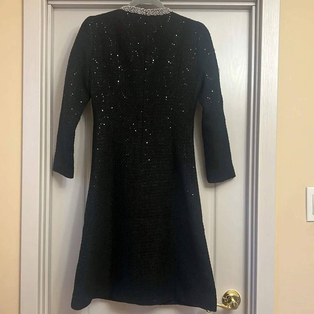 Women’s Black Elegant Sequins Tweed Dress - Picture 2 of 5